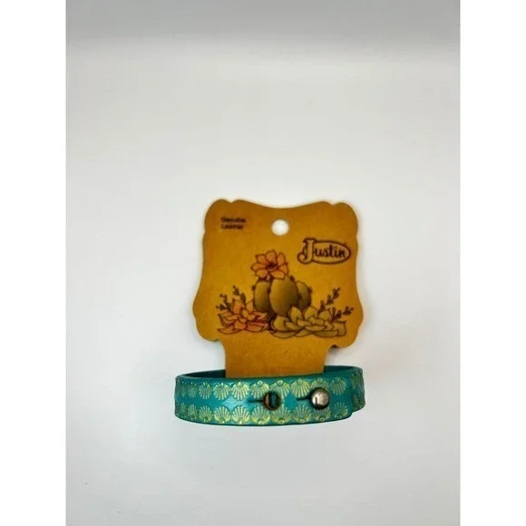 Justin Turquoise Gold Embossed Leather Cuff Bracelet - Picture 1 of 5